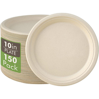 150 pièces Heavy Duty 100% Compostable Blanc 10 pouces Assiettes Jetables Eco Sugarcane Fiber Biodégradable Assiettes Bagasse