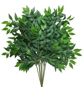 卸売ホット販売 長持ちする人工グリーンツリーブランチ 16フォーク フィカスリーフ 感謝祭 新年 モダンシルク - Product Image 1