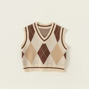 Children cotton knit plaid clothes kid boy fashion sweater newborn spring sleeveless vest baby knitted girl vest