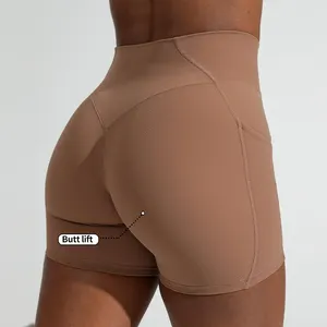 Custom Logo High Waisted Booty Shorts Sports Workout Compression Fitness Shorts Butt Lifting Yoga Shorts