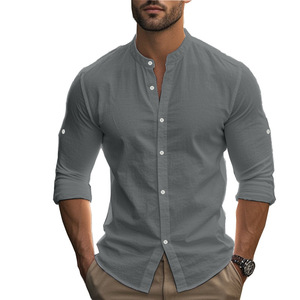 Camicia Casual da Uomo Autunnale Stile Europeo e Americano, in Misto Cotone con Perline, Collo Alto, <span class=keywords><strong>Taglie</strong></span> Grandi, Vestibilità <span class=keywords><strong>Slim</strong></span> - Product Image 4