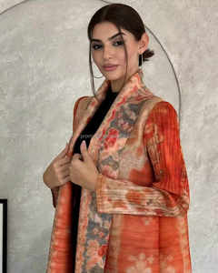 PROMISTAR modesto plisado largo cortavientos chaqueta otoño poliéster bata estampado árabe mujer capa Oriente Medio musulmán nuevo Abaya - Product Image 4