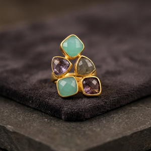 Stainless Steel Gold Plated <b>Ring</b> with Zircon Gemstone Classic Design <b>for</b> <b>Women</b> & Girls - Product Image 3