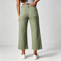 Jean Capri Femme Effiloché à Ourlet Délavé Taille Haute Jambe Large en Denim – Tenue de Festival Moderne 97 Chars
