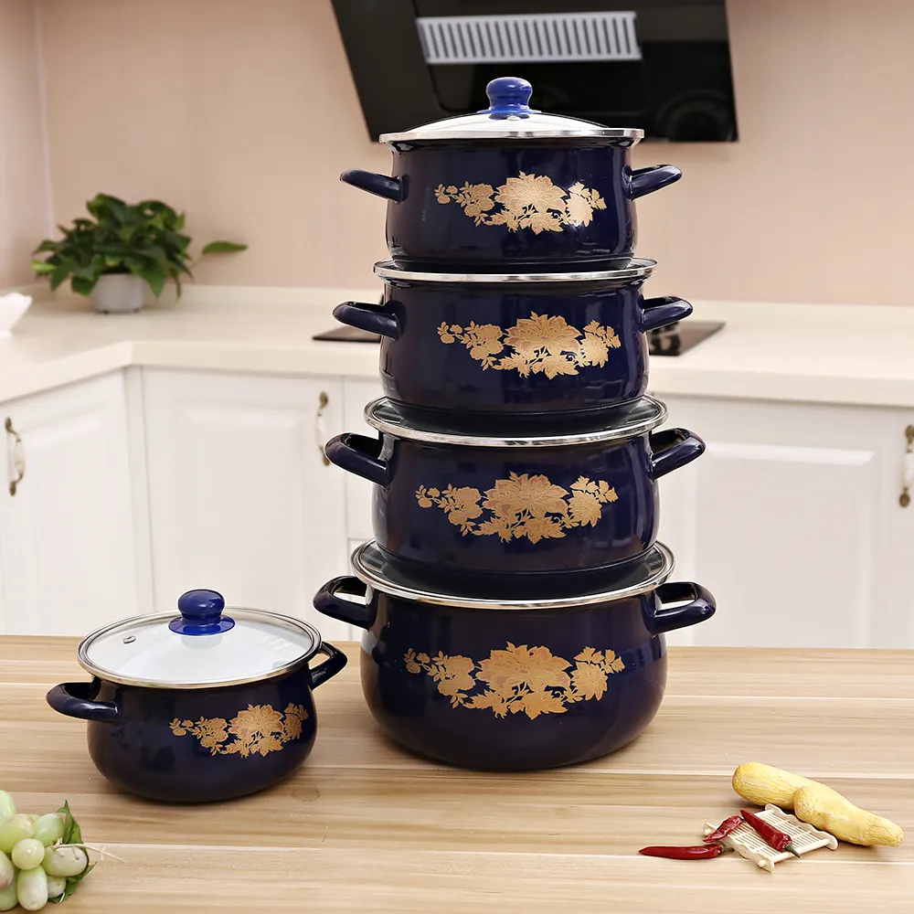 2022 hot sale 18 to 26CM Enamel Casserole Cookware Sets 5 PCS With Custom Decal