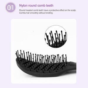 Cepillo para el cabello con mango de plástico y logotipo personalizado, diseño hueco con ventilación curva, peine para masaje del cuero cabelludo con cerdas de nailon, cepillo desenredante - Product Image 3