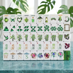 <span class=keywords><strong>Oh</strong></span> My 160 Fichas, Juego de Mahjong Americano de Acrílico de Lujo con Nuevo Patrón Personalizado del Mago de Oz, Fichas de 4 Capas Grabadas Personalizadas en Verde Esmeralda - Product Image 1