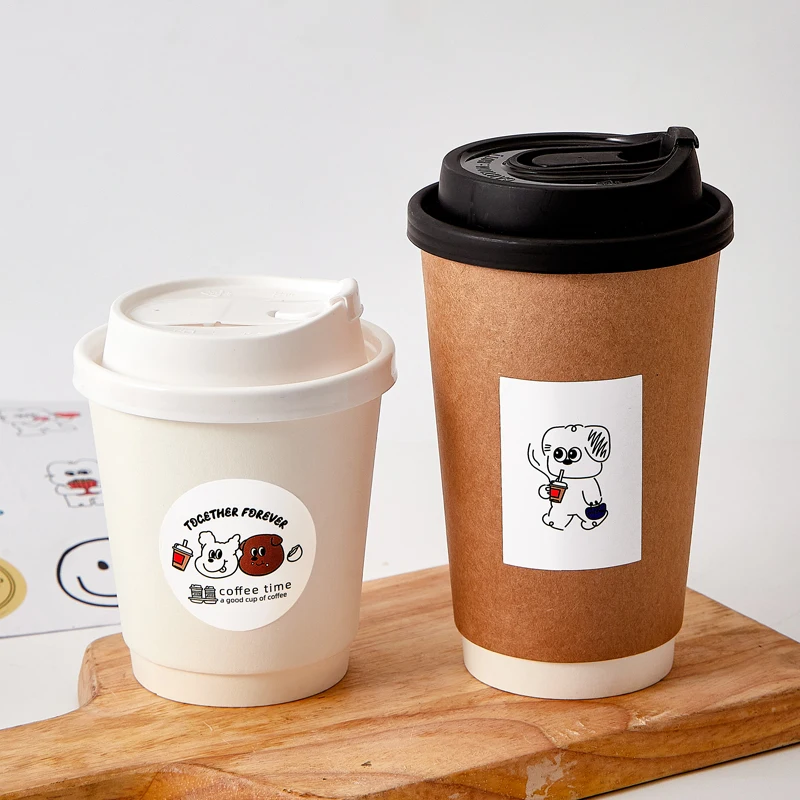 Wholesale Disposable Double Layer Kraft Paper Cup Heat Insulation Customized Stickers DIY Coffee Packaging Paper Cup