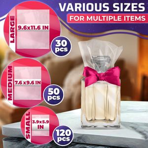 <b>Heat</b> Shrink <b>Wrap</b> Bags 3.9x5.9 In 120Pcs 7.6x9.6 In 50Pcs 9.6x11.6 In 30Pcs Clear PVC For Gift Packaging With Hair Dryer - Product Image 2