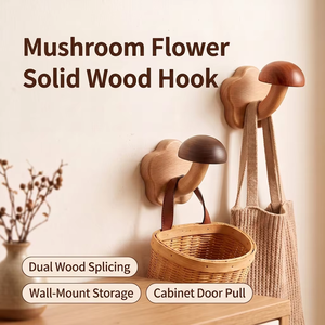 Crochet mural décoratif <span class=keywords><strong>en</strong></span> bois massif <span class=keywords><strong>en</strong></span> forme de champignon, adhésif sans perçage, pour manteaux et sacs, <span class=keywords><strong>en</strong></span> noyer Sapele, pour entrée et armoire - Product Image 4