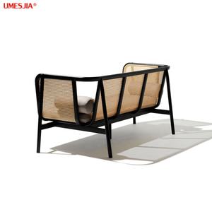 Hem <span class=keywords><strong>Sofa</strong></span> Rattan 3-Sitzer Eschenholzrahmen Stoffsofa Moderne Wohnzimmermöbel Korbsofa - Product Image 2