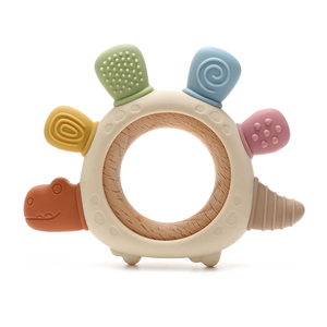 Jouets de <span class=keywords><strong>dentition</strong></span> en bois personnalisés pour bébés en silicone de qualité alimentaire anneaux de <span class=keywords><strong>dentition</strong></span> de style dinosaure en silicone de dessin animé <span class=keywords><strong>anneau</strong></span> de <span class=keywords><strong>dentition</strong></span> en bois de hêtre pour bébés - Product Image 6