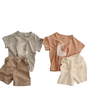 Ivy83587A-Conjunto de ropa de algodón con bordado de Luna para niños y niñas, conjunto de ropa informal de verano, 2 uds.