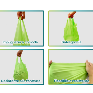 Sac de courses biodégradable et compostable vert 30x55cm avec soufflets pour le shopping - Product Image 5