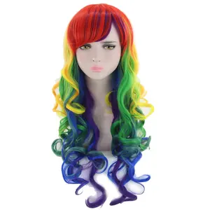 Оптовая продажа, женские волосы Омбре, парики из высокотемпературного волокна, бордовые, желтые, зеленые синтетические волосы, парик для косплея
