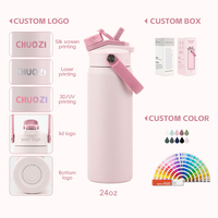 Bouteille d'eau isotherme classique en acier inoxydable de 24 oz sans BPA avec paille, personnalisable avec logo, pour sport, gym et voyage