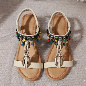 Sandales d'été confortables <span class=keywords><strong>de</strong></span> style bohème pour femmes Compenses Mujer Sandales à talon bas avec strass perlé et bout ouvert à la cheville Sandales compensées à une sangle - Product Image 2