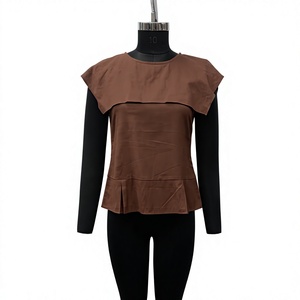 <b>Women</b> Brown Crew Neck Tank <b>Top</b> With Ruffle Detail Minimalist Style Solid Color <b>Long</b> Sleeveless <b>Top</b> - Product Image 1