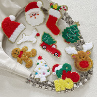 Patchs en chenille de Noël en gros à thermocoller de haute qualité, motifs Père Noël, sapin, bonbon, chaussette, pour vêtements homme et femme