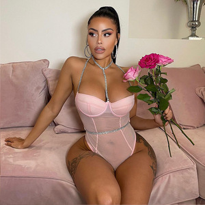 Intimo Sexy da Donna, Body Teddy Rosa con Strass, Lingerie Femminile - Product Image 2