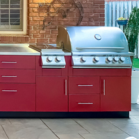 Nouvelle conception de luxe, armoires de cuisine extérieures en acier inoxydable rouge, résistance à la corrosion, résistance à la chaleur, cuisine moderne