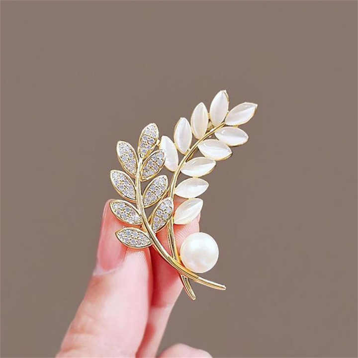 EMEGCY Wheat Bouquet Brooch - Gold-Plated Rhinestone Pearl Lapel Pin For Women - View #12