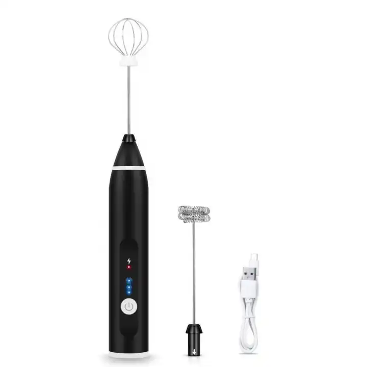 1 Set Multi-speed Milk Frother With 2 Whisk Heads, For Frothing