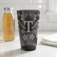 Verre à bière en verre noir gravé personnalisé avec logo pour Noël, gobelet gravé pour cadeau de fêtes, bar à domicile, restaurant