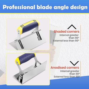 Lot de 2 truelles d'angle en acier inoxydable, cuillères d'angle intérieures et extérieures avec poignée souple pour le nivellement de la maçonnerie et du cloisonné. - Product Image 6