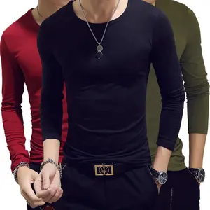 Camiseta de manga larga con cuello redondo para hombre, camisa de cuello redondo con logotipo oem personalizada, barata, promocional, venta al por mayor