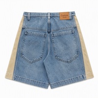 Shorts en jean pour homme à jambes larges personnalisés, 100% polyester, bleu clair, patchwork kaki, patch brodé, séchage rapide, écologique