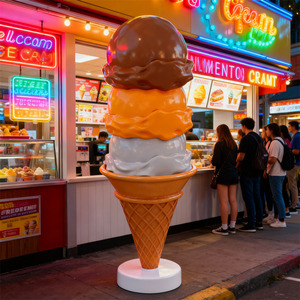 Sculpture géante personnalisée en forme de cornet de glace pour l'entrée d'un magasin de desserts, statue en fibre de verre brillante pour la décoration extérieure des magasins - Product Image 4
