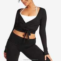 Haut cache-cœur à manches longues personnalisé pour femmes Haut à encolure en V Séchage rapide Ballet souple Gym CropTops Tshirt pour femmes