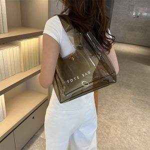 高品質カスタムサイズ透明トートバッグトラベルバッグPVCホログラフィッククリアトートバッグロゴ入り女性用ハンドバッグ - Product Image 2