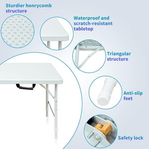 <span class=keywords><strong>Table</strong></span> <span class=keywords><strong>pliante</strong></span> portable IUNNDS 4 pieds/6 pieds en plastique, <span class=keywords><strong>table</strong></span> à manger <span class=keywords><strong>pliante</strong></span> demi-taille, blanche, mobilier d'extérieur pour fête, pique-nique, camping, <span class=keywords><strong>plage</strong></span> - Product Image 2