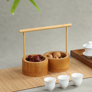 Handheld bamboo basket gift box, bamboo handheld snack basket, desktop tea and snack box, dried fruit <b>plate</b> for storing fruits - Product Image 4