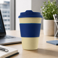 Taza de Café Reutilizable de Fibra de Bambú de 12 oz con Logotipo Personalizado, con Tapa y Funda de Silicona, para Regalos Corporativos