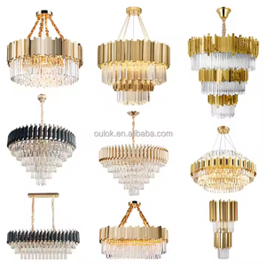 आधुनिक पारंपरिक सोने के धातु दौर होटल बड़े चंडेलियर बेडरूम लिविंग रूम लिविंग रूम पेंडेंट लाइट की अगुवाई वाली K9 लक्जरी क्रिस्टल चंडेलियर - Product Image 1