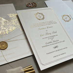 Carte d'invitations de mariage de luxe personnalisée avec veste en papier vélin Castle <span class=keywords><strong>Leslie</strong></span> en feuille d'or - Product Image 3
