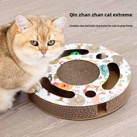 Griffoir classique en carton ondulé pour chat avec boule sonore et circuit de balles – Jouet écologique pour chat, auto-entretenant, avec fonctions de préhension et de jeu