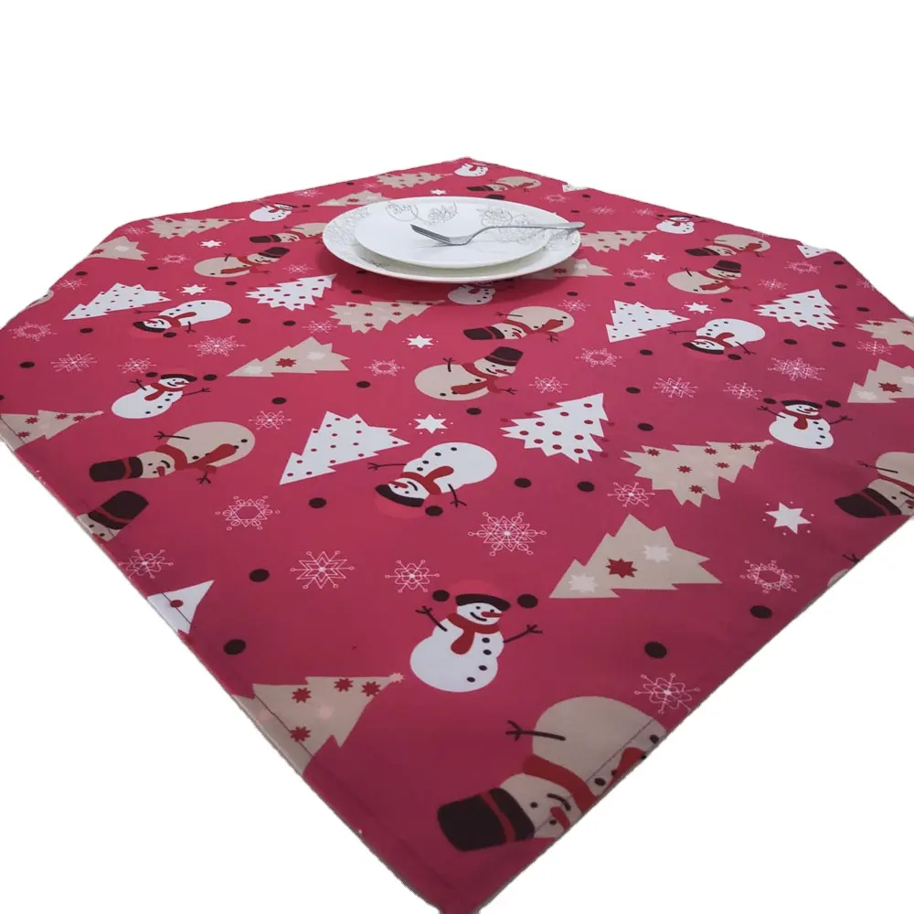 Snowman Table Cloth Made of Polycotton Woven Fabric