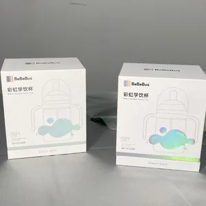 Hot Sale Luxury Hologramphic Printing Soy Ink Custom Feeding Cardboard Lid flap Box 300ml Newborn Baby Bottle Box Packing White