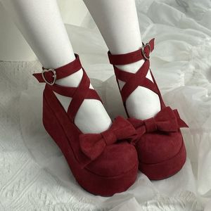 2026 New Autumn Lolita Pine <b>Cone</b> Style <b>Sweet</b> Thick Sole High Heel Lo Shoes Velvet Square Toe Platform Spring Women Shoes - Product Image 2