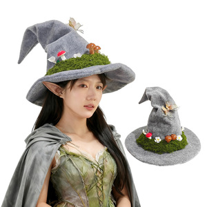 Sombrero de Bruja Luling Yaoyao, Talla Única, Fieltro Gris con Hongos y Flores, para Disfraces y Fiestas - Product Image 2