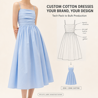 Robe midi en coton personnalisée pour femme, à bretelles spaghetti, col carré, corsage froncé et taille froncée, vente en gros, fabricant OEM ODM