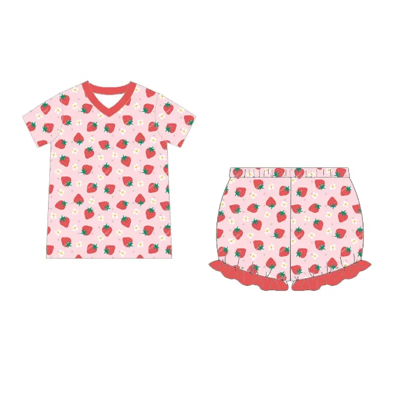 Abiti carini stampati personalizzati per bambini ragazze di età 9-10 camicie estive con scollo a v abbinate a pantaloncini con volant set di abbigliamento per il tempo libero