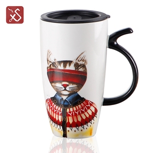 Tazas de cerámica <span class=keywords><strong>con</strong></span> diseño de gato bonito y creativo personalizado, taza de café de porcelana encantadora de porcelana <span class=keywords><strong>con</strong></span> tapa para regalo - Product Image 6