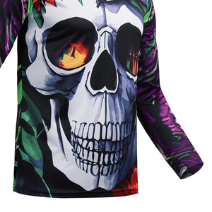 Men Long Sleeve Gothic-<b>Skulls</b> Flower-Print Shirt V-Neck Full Sleeve Quick-Dry Polyester Casual Wear Summer <b>Top</b> Wholesale - Product Image 5