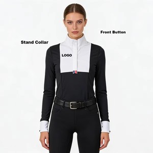 Chemise d'équitation à manches longues pour femme, col montant, patte de boutonnage, blocs de couleur, haut d'équitation entièrement personnalisable - Product Image 1
