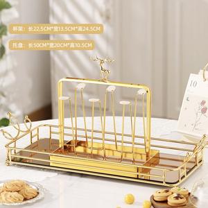 Support à tasses de luxe en forme de renne avec couvercle métallique, ensemble de carafes en verre, égouttoir carré pour le rangement des tasses d'eau de cuisine, taille L - Product Image 4